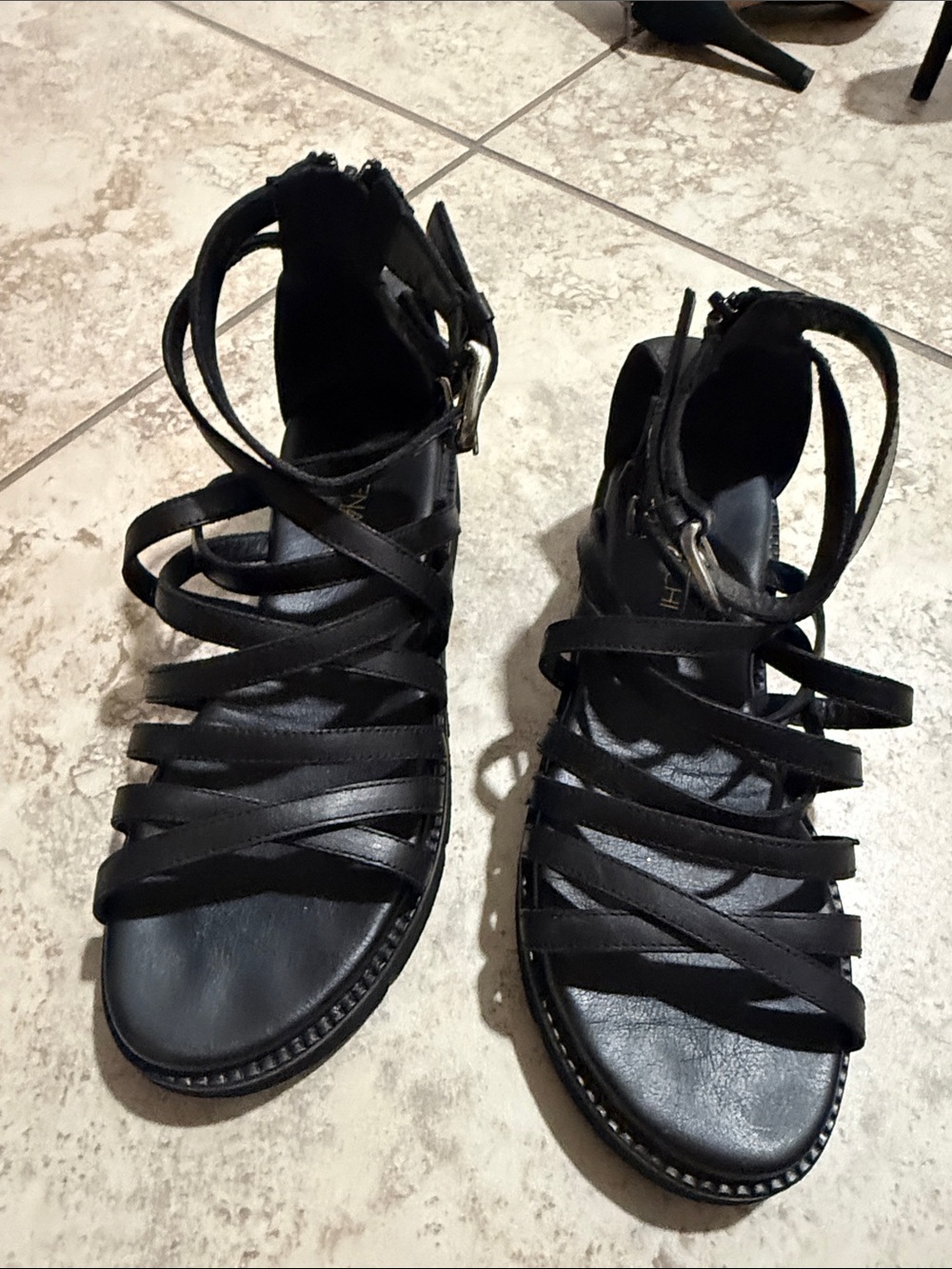 Vibram Black Strappy Gladiator Ankle Wrap Sandals